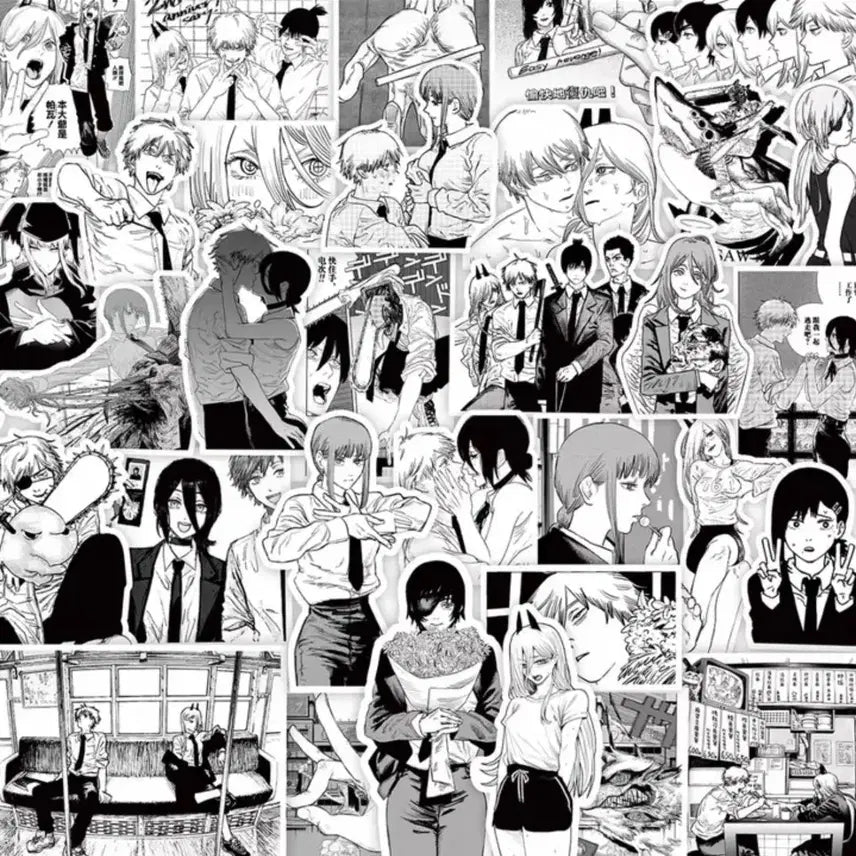 [BUNJANG] Chainsaw Man Black and White Sticker Set (65 Pieces) / 체인소맨 흑백 스티커 65p 세트 비공굿 스티커팩 애니