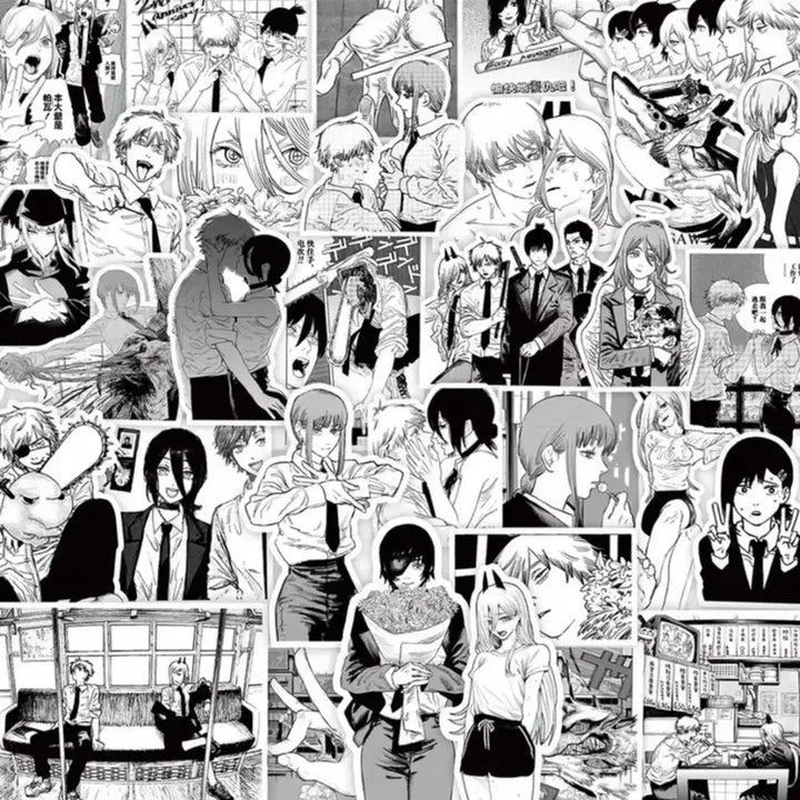 [BUNJANG] Chainsaw Man Black and White Sticker Set (65 Pieces) / 체인소맨 흑백 스티커 65p 세트 비공굿 스티커팩 애니