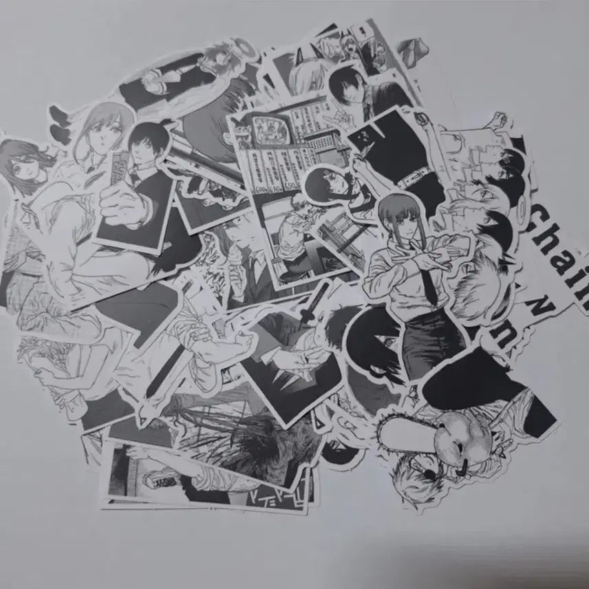 [BUNJANG] Chainsaw Man Black and White Sticker Set (65 Pieces) / 체인소맨 흑백 스티커 65p 세트 비공굿 스티커팩 애니