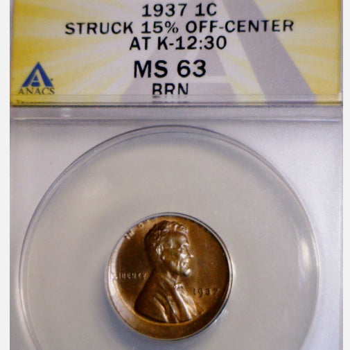 [BUNJANG] 1937 Lincoln Cent Error Coin (Off-Center, ANACS MS63) / 1937 링컨페니 오류 ANACS MS63 오프 센터 링컨 밀 센트 코인