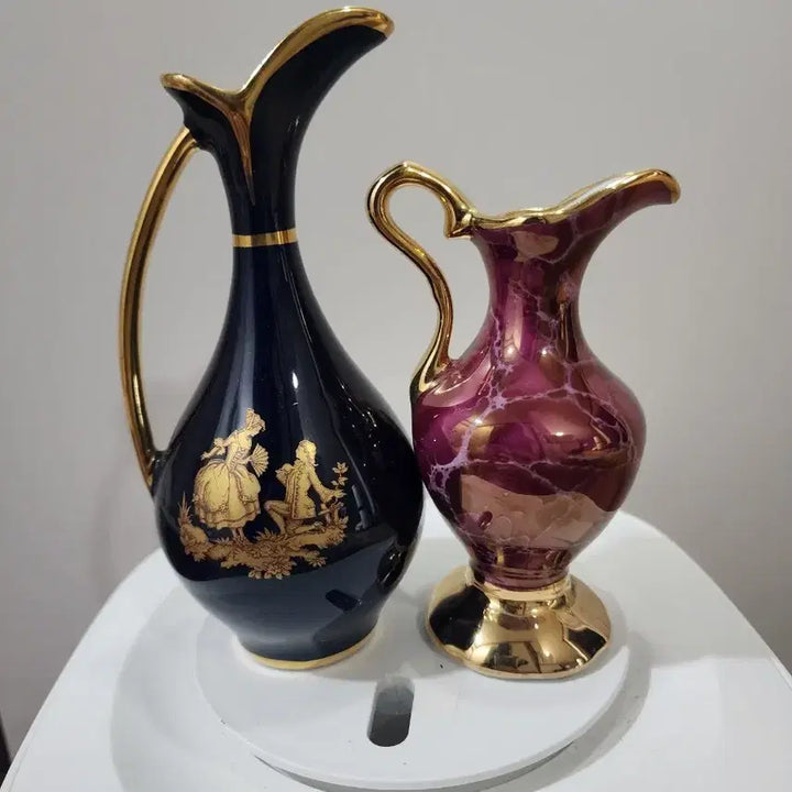 [BUNJANG] Limoges Porcelain Vase and Pitcher Set, Cobalt Blue &amp; Burgundy, Miniature / 엔틱 ) 명품 도자기 브랜드인 리모지(Limoges) 캐슬 코발트 블루 연인