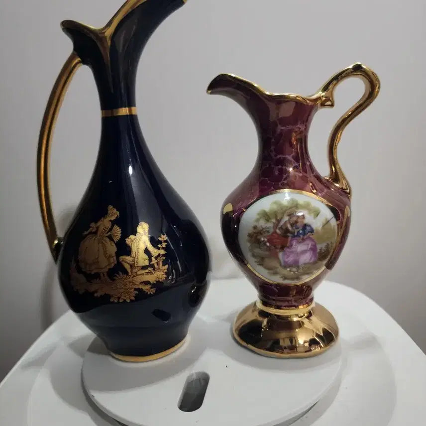 [BUNJANG] Limoges Porcelain Vase and Pitcher Set, Cobalt Blue &amp; Burgundy, Miniature / 엔틱 ) 명품 도자기 브랜드인 리모지(Limoges) 캐슬 코발트 블루 연인