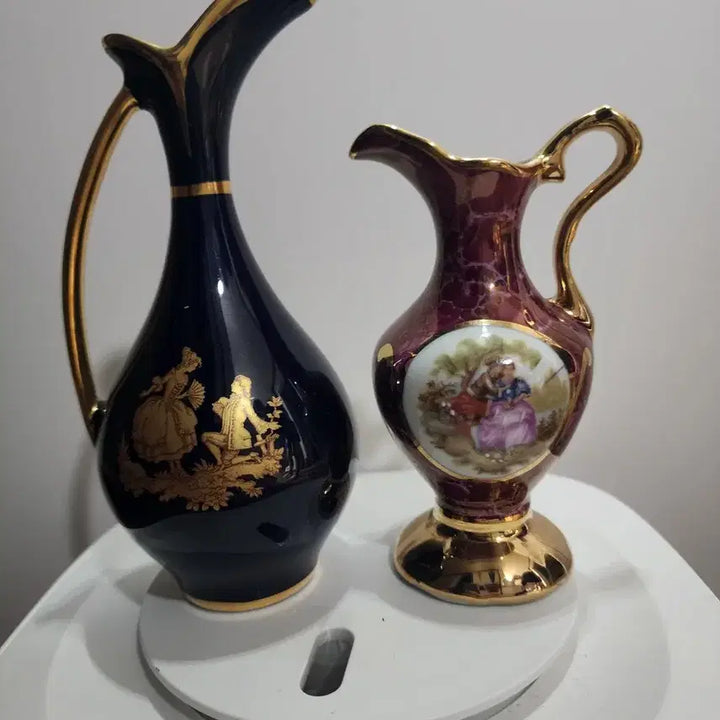 [BUNJANG] Limoges Porcelain Vase and Pitcher Set, Cobalt Blue &amp; Burgundy, Miniature / 엔틱 ) 명품 도자기 브랜드인 리모지(Limoges) 캐슬 코발트 블루 연인