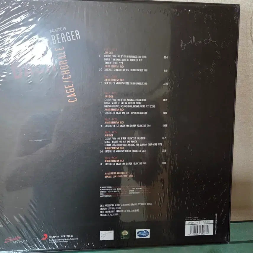 [BUNJANG] Julius Berger Bach Cello Suites LP / 율리우스 베르거, 바흐 무반주첼로 모음곡 LP