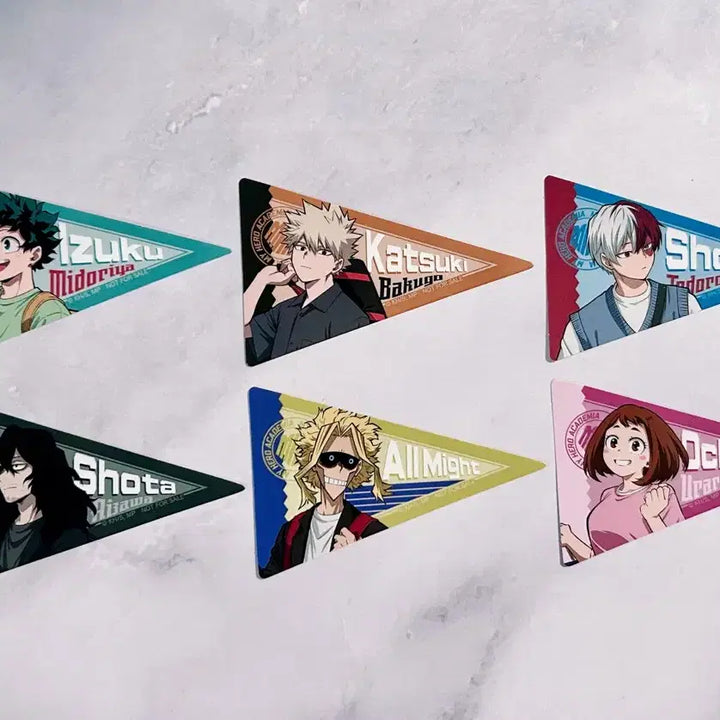[BUNJANG] My Hero Academia National Support Fair Pennant Sticker Set (Izuku, Bakugo, Todoroki, Aizawa, All Might, Uraraka) / 히로아카 특전 페넌트 스티커 나히아 미도리야 이즈쿠 바쿠고 카츠키 토도로키 쇼토 아이자와 쇼타 올마이트 우라라카 오챠코 전국 지역 응원 페어