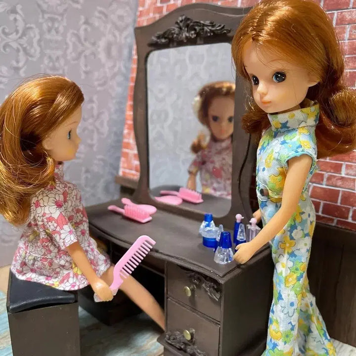 [BUNJANG] Handmade 1/6 Scale Doll Vanity and Chair Set / 일본 작가님 1/6 사이즈 인형용 화장대와 의자세트