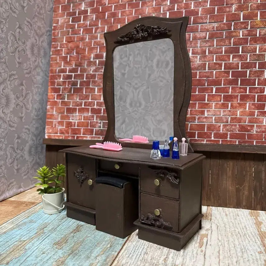 [BUNJANG] Handmade 1/6 Scale Doll Vanity and Chair Set / 일본 작가님 1/6 사이즈 인형용 화장대와 의자세트