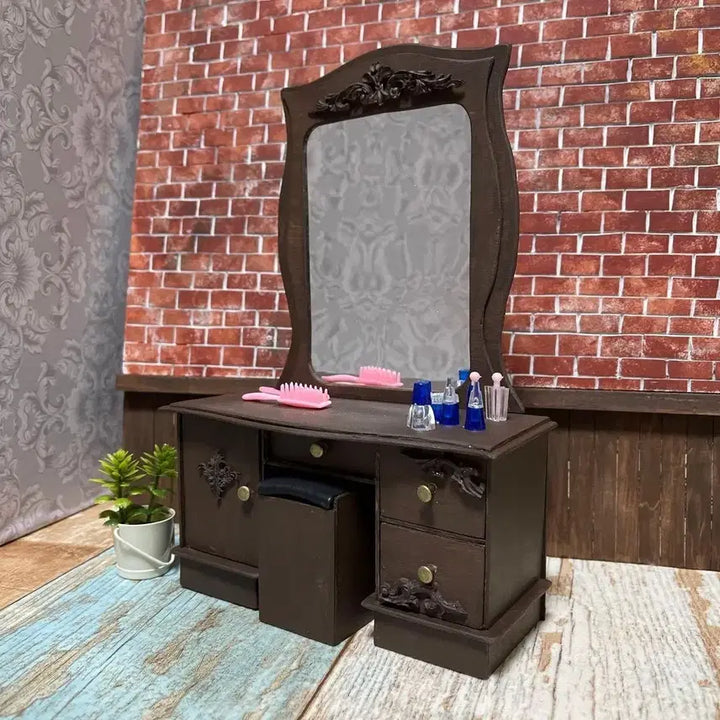 [BUNJANG] Handmade 1/6 Scale Doll Vanity and Chair Set / 일본 작가님 1/6 사이즈 인형용 화장대와 의자세트