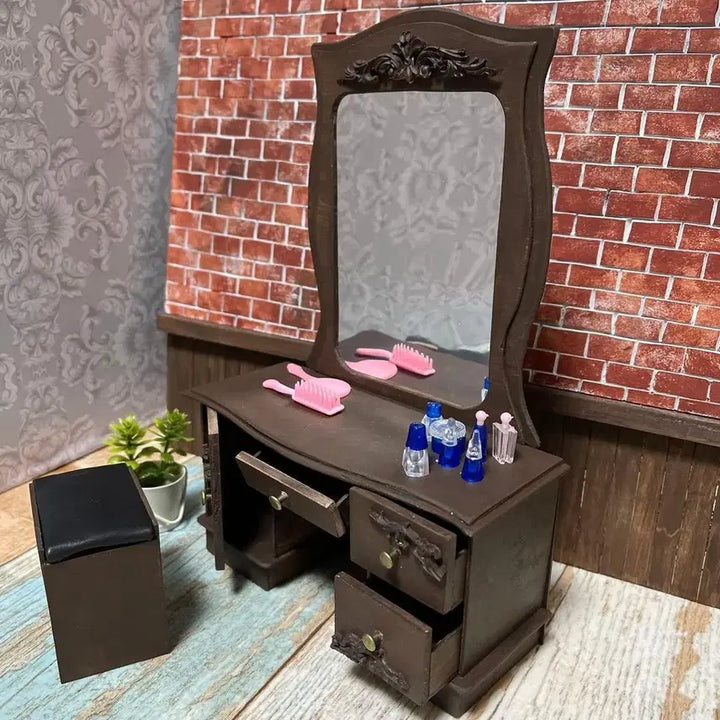 [BUNJANG] Handmade 1/6 Scale Doll Vanity and Chair Set / 일본 작가님 1/6 사이즈 인형용 화장대와 의자세트