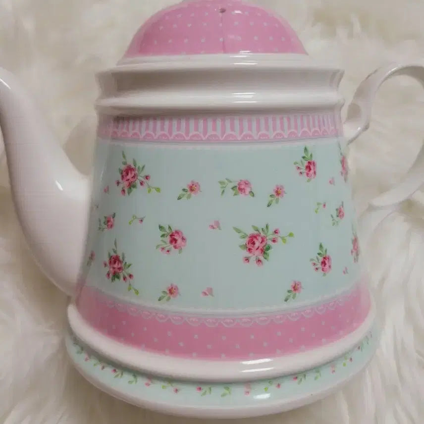 [BUNJANG] Rose Pattern Teapot - Pink &amp; Mint / 로즈 패턴 티포트 핑크 민트