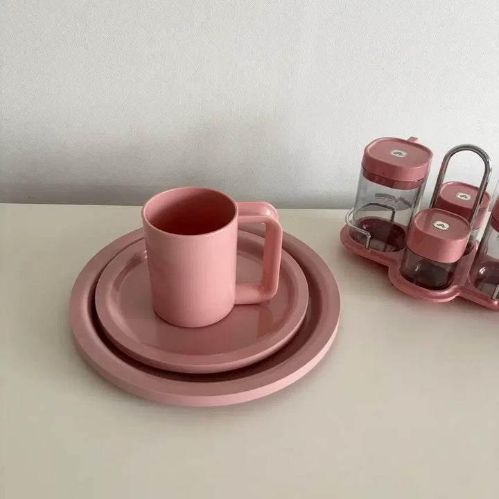 [BUNJANG] 1980s KASEN by Peter Pan Industries Pink Melamine 3-Piece Dinnerware Set / 1980s 미국 빈티지 KASEN 핑크 멜라민 식기 그릇 접시 컵 3피스