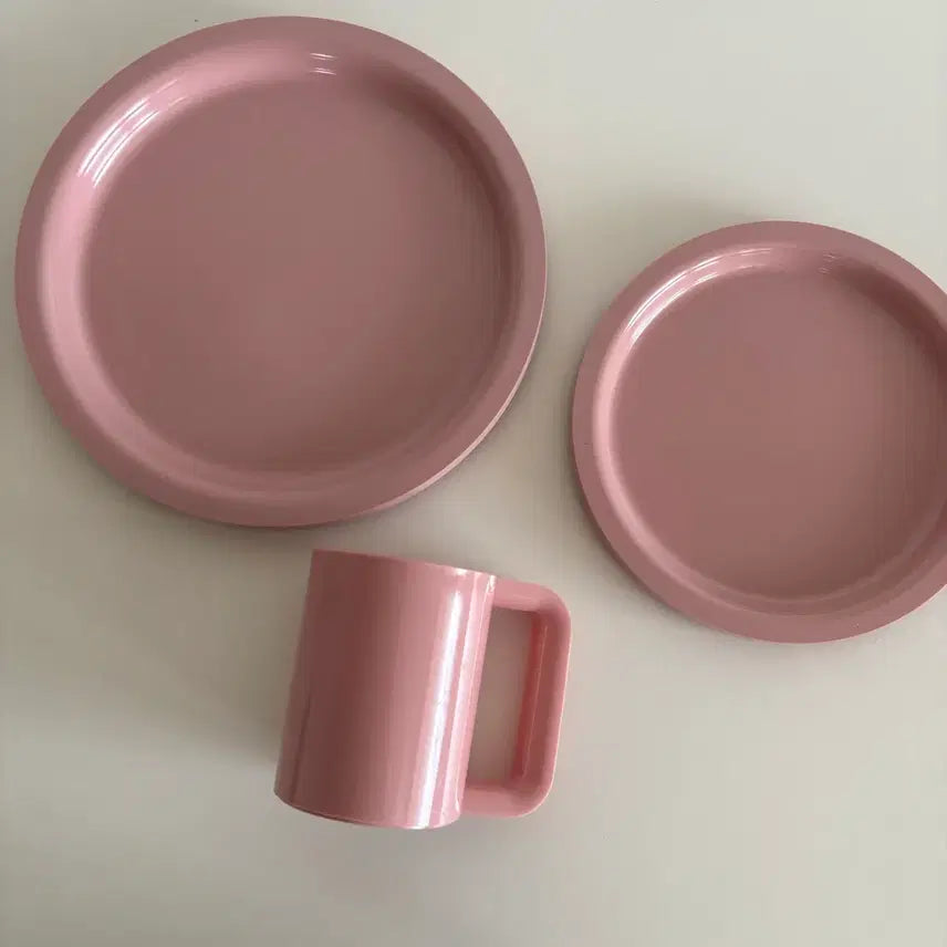[BUNJANG] 1980s KASEN by Peter Pan Industries Pink Melamine 3-Piece Dinnerware Set / 1980s 미국 빈티지 KASEN 핑크 멜라민 식기 그릇 접시 컵 3피스