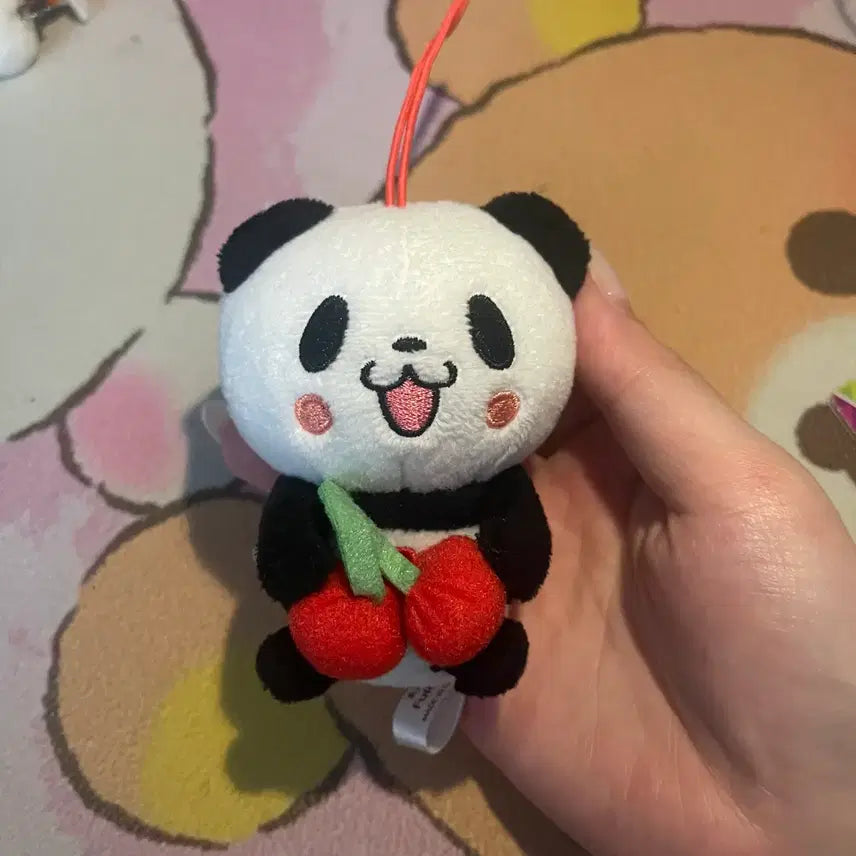 [BUNJANG] Panda Plush with Cherry Ornament Vintage Stationery Character Goods / 팬더 인형 체리 장식 일본인형 고전문구 캐릭터 굿즈