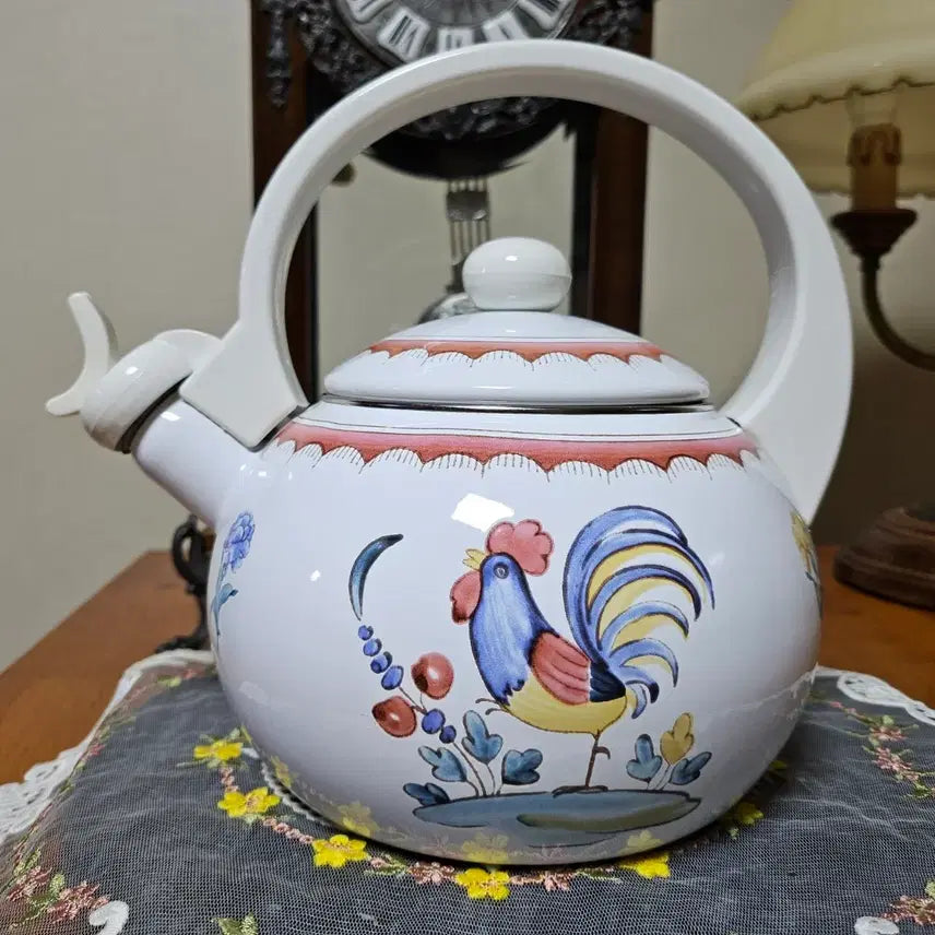 [BUNJANG] Villeroy &amp; Boch Rooster Enamel Whistle Teakettle / 올드 빈티지 빌레로이앤보흐 루스터 법랑 휘슬 찻주전자 미사용품.