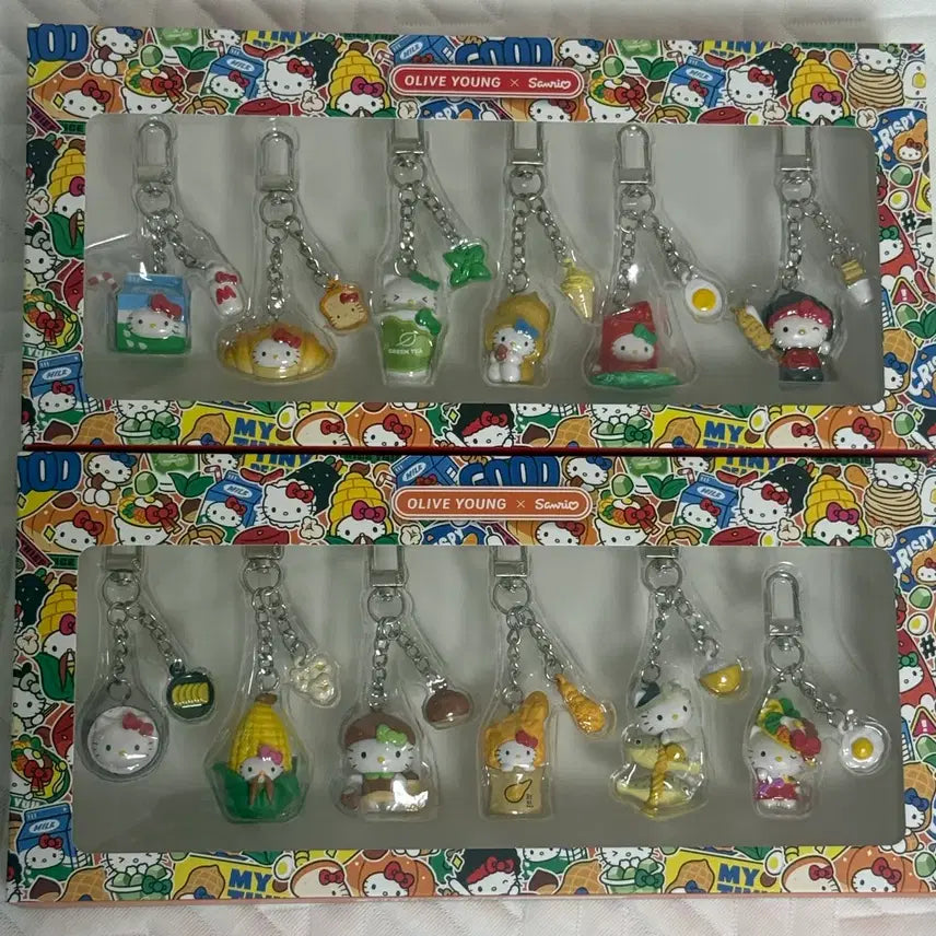 [BUNJANG] Ten by Ten Hello Kitty Snack &amp; Meal Version Package Keyring Bundle Set / 무료배송/일괄23)올리브영 헬로키티 텐바이텐 지역 키링 패키지 세트 간식 식사 버전 일괄