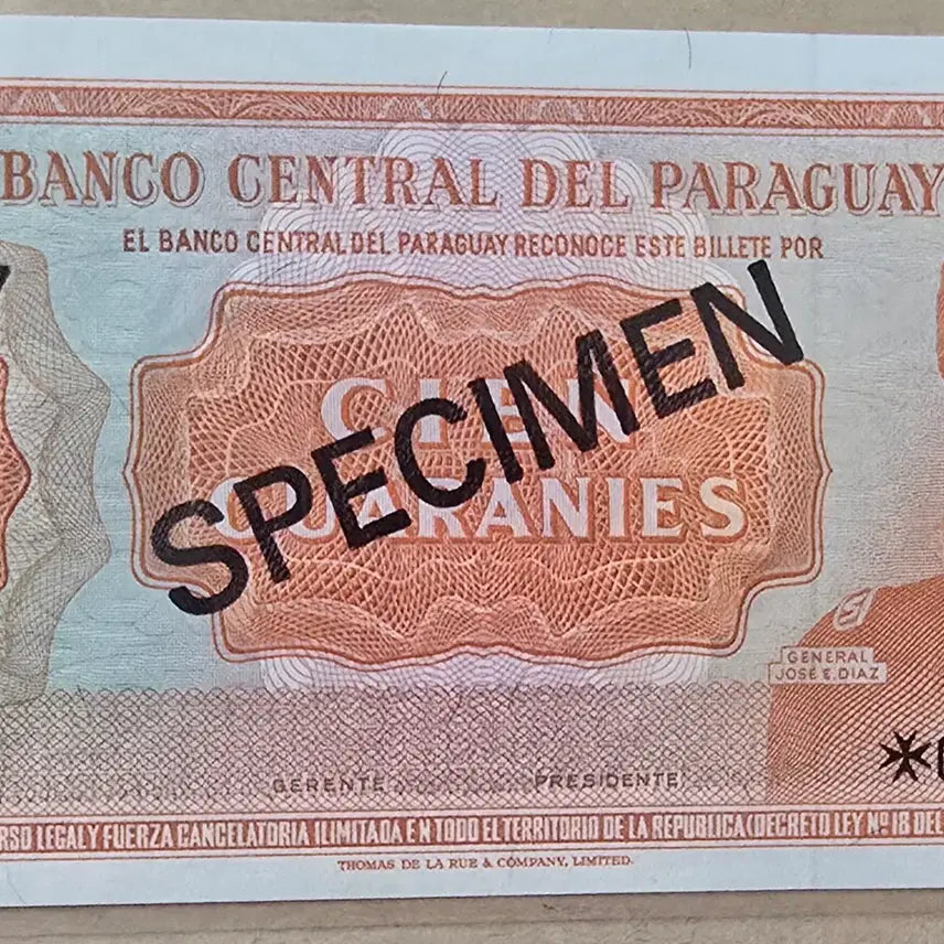 [BUNJANG] 1963 Paraguay 100 Guarani Specimen Bond - Uncirculated / 파라과이1963년 100과라니 견양권  완전미사용