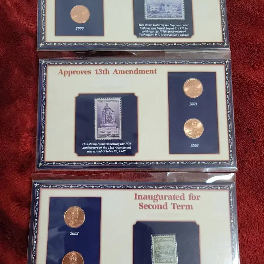 [BUNJANG] US History Commemorative Penny Coin and Stamp Set (3 Types) / 미국 역사 기념주화 3종 세트 미사용 페니 외 우표 세트 3종