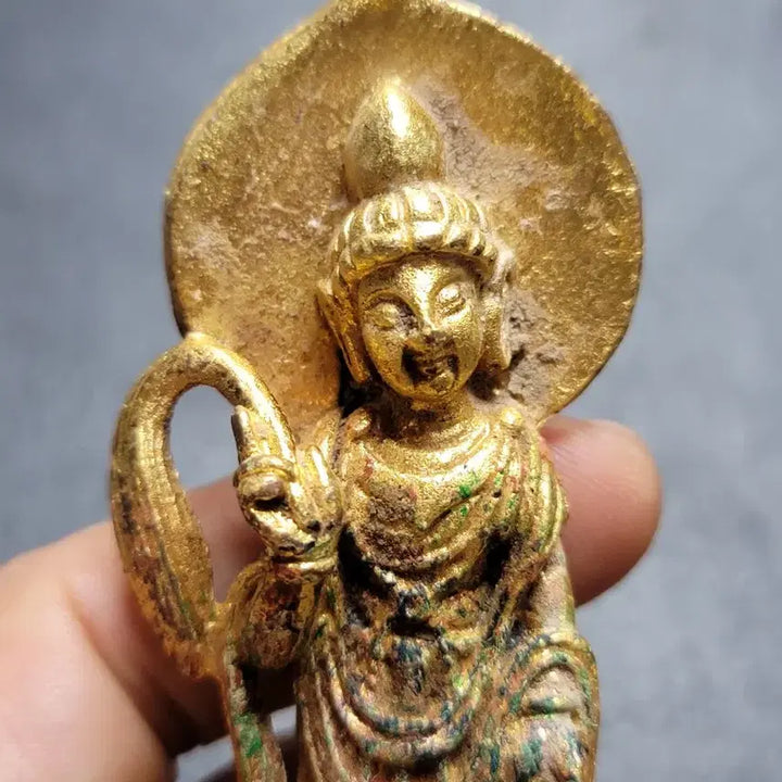 [BUNJANG] Antique Gilt Bronze Standing Buddha Statue (Goryeo/Silla Period) / 215번.불상.금동불.입상불.고려불상.신라불상.호신불.부처님.출토.박물관.유물