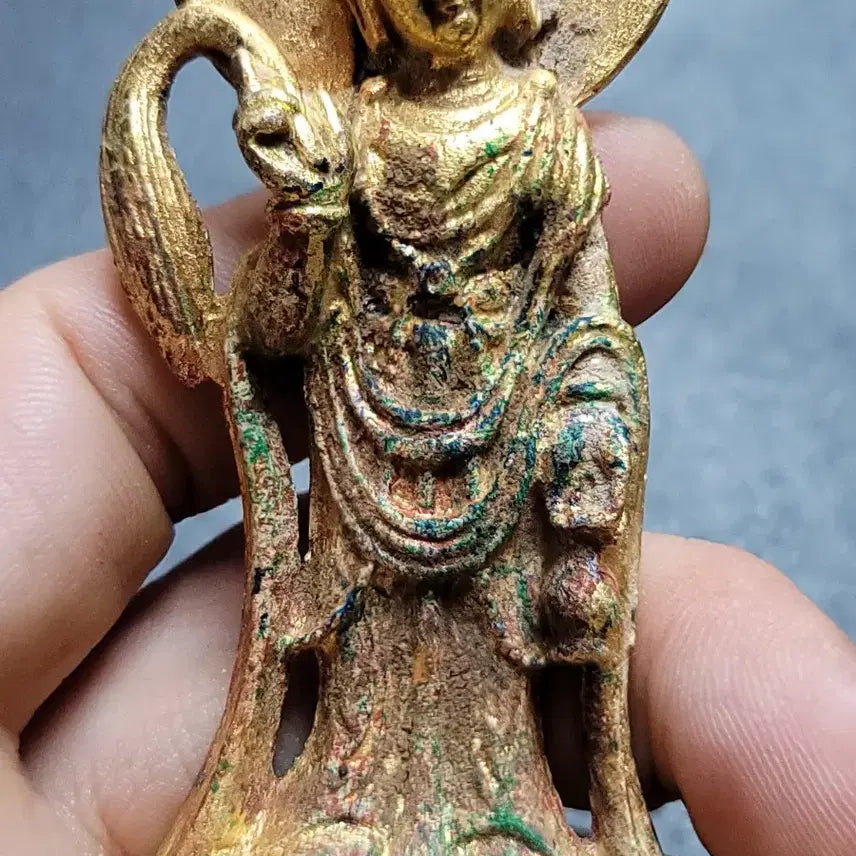 [BUNJANG] Antique Gilt Bronze Standing Buddha Statue (Goryeo/Silla Period) / 215번.불상.금동불.입상불.고려불상.신라불상.호신불.부처님.출토.박물관.유물