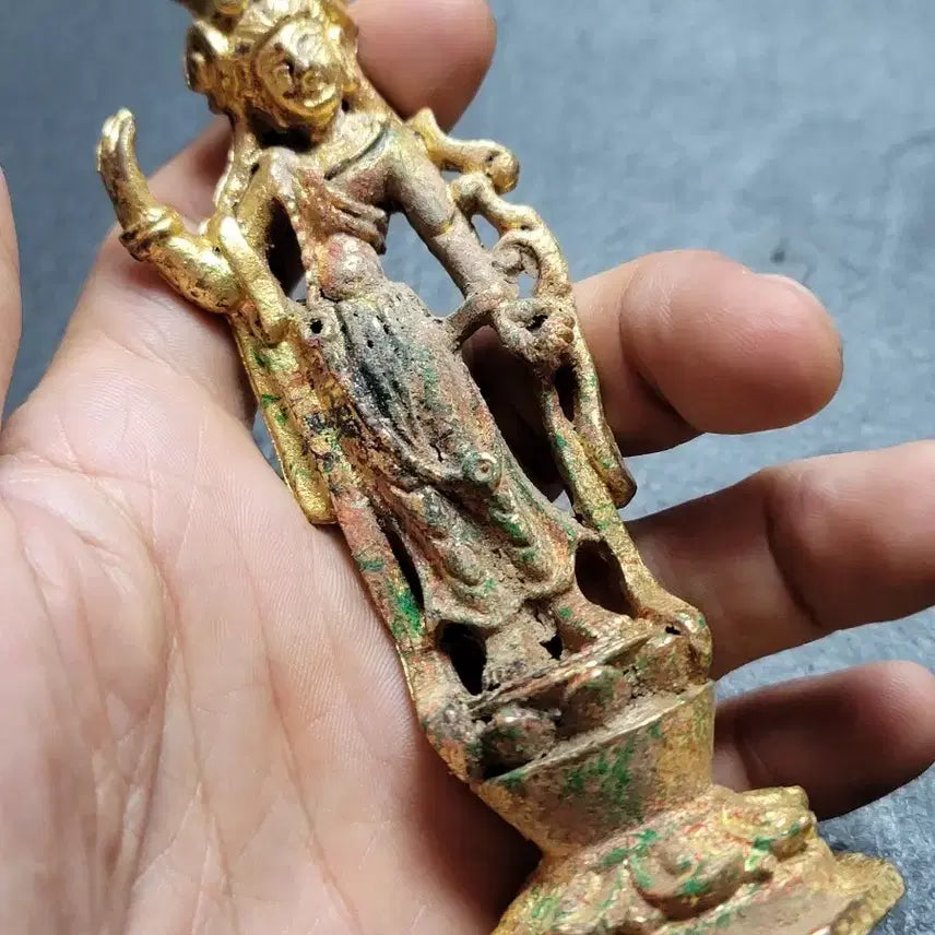 [BUNJANG] Ancient Gilded Bronze Standing Buddha Statue - Silla/Goryeo Dynasty / 216번.불상.금동불.입상불.고려불상.신라불상.호신불.부처님.출토.박물관.유물