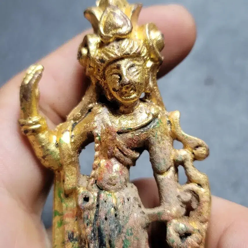 [BUNJANG] Ancient Gilded Bronze Standing Buddha Statue - Silla/Goryeo Dynasty / 216번.불상.금동불.입상불.고려불상.신라불상.호신불.부처님.출토.박물관.유물
