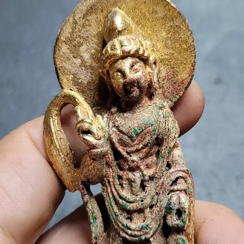 [BUNJANG] Antique Korean Gilt Bronze Standing Buddha Statue / 217번.불상.금동불.입상불.고려불상.신라불상.호신불.부처님.출토.박물관.유물