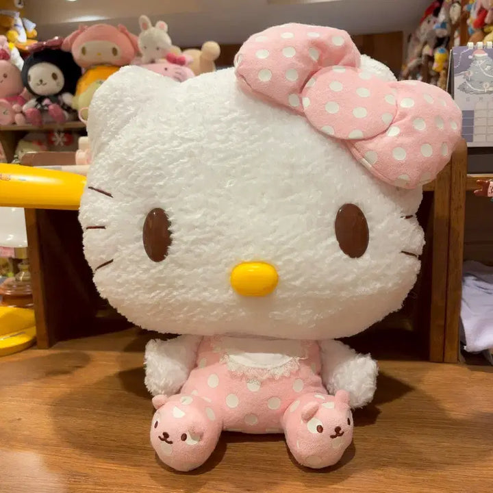 [BUNJANG] Vintage Sanrio Hello Kitty Large Head Plush Doll / 고전 산리오 헬로키티 큰 왕대두 핑크 도트 곰돌이 인형