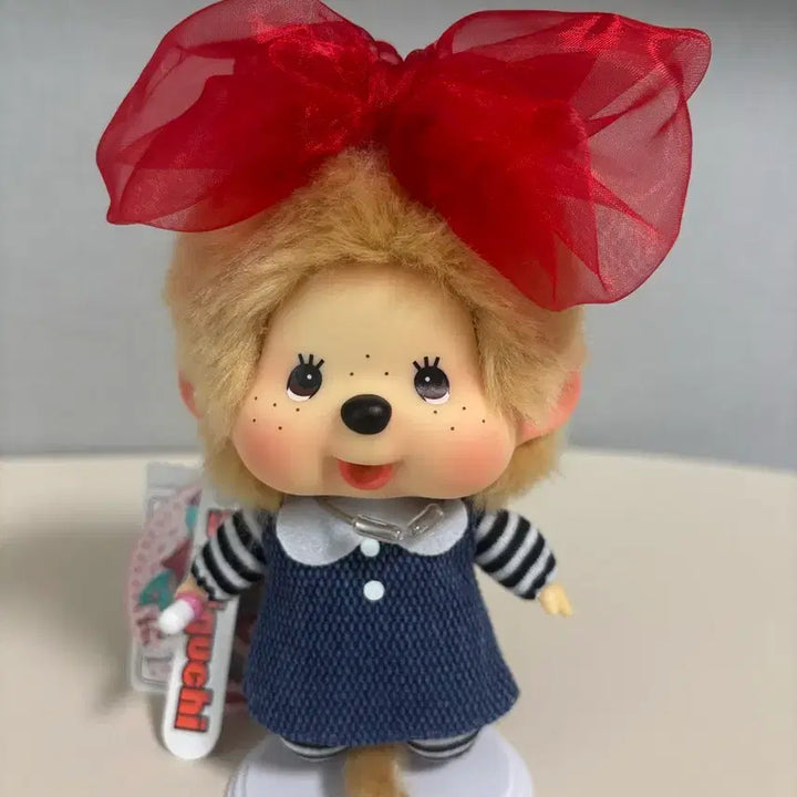 [BUNJANG] Hong Kong Big Head Red Ribbon Monchhichi Doll / 홍콩 대두 레드 리본 몬치치