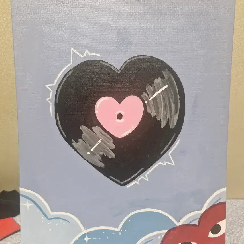 [BUNJANG] Hand-Painted Heart LP Record Art / 직접 그린 하트 원반그림