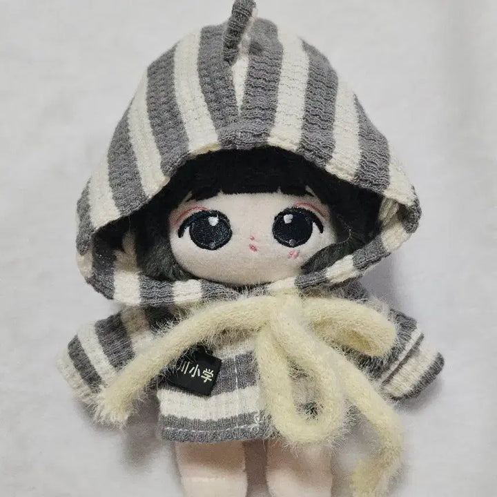 [BUNJANG] Striped Hooded Knit Set Black 10cm Doll Clothes / 10cm 솜인형옷 줄무늬 후드니트 세트 블랙