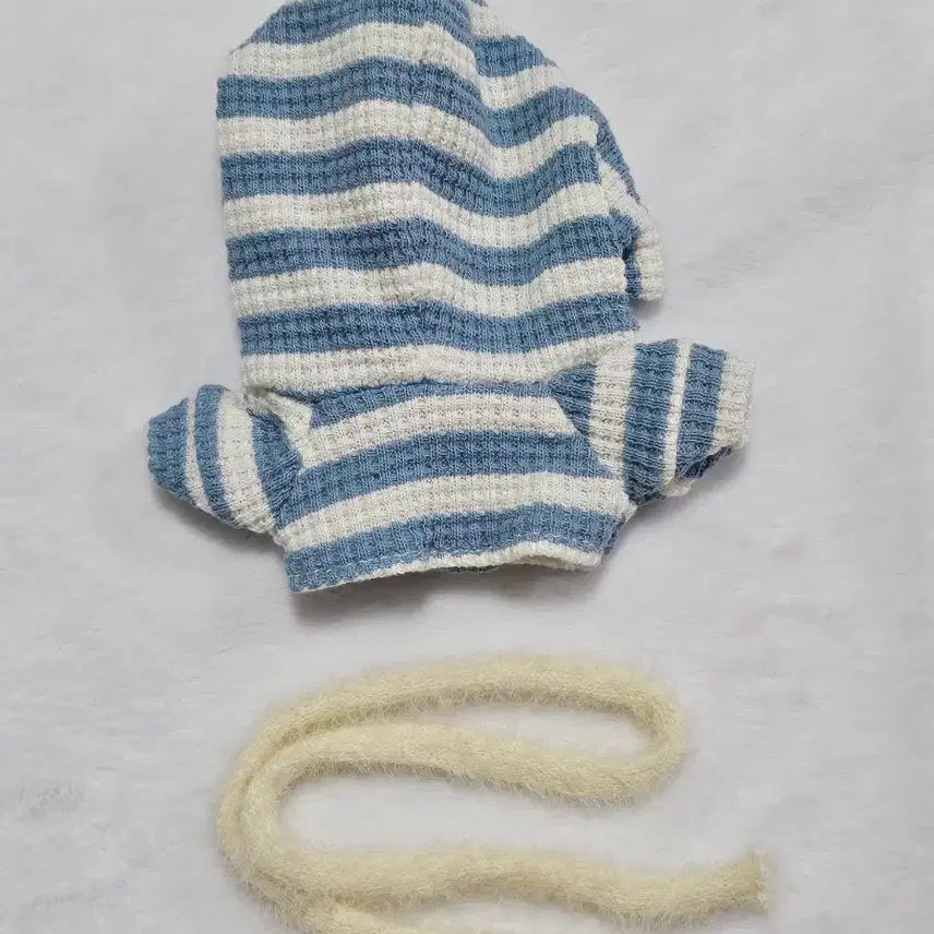 [BUNJANG] 10cm Doll Striped Hood Knit Set - Blue / 10cm 솜인형옷 줄무늬 후드니트 세트 블루