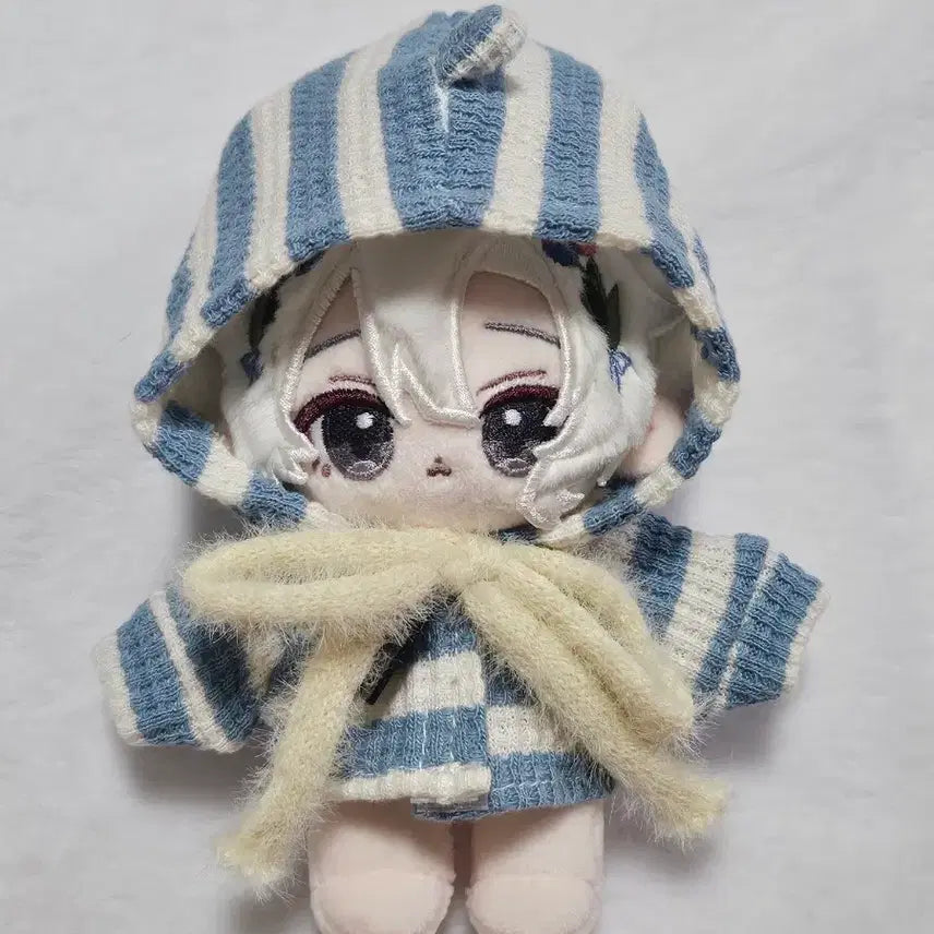 [BUNJANG] 10cm Doll Striped Hood Knit Set - Blue / 10cm 솜인형옷 줄무늬 후드니트 세트 블루