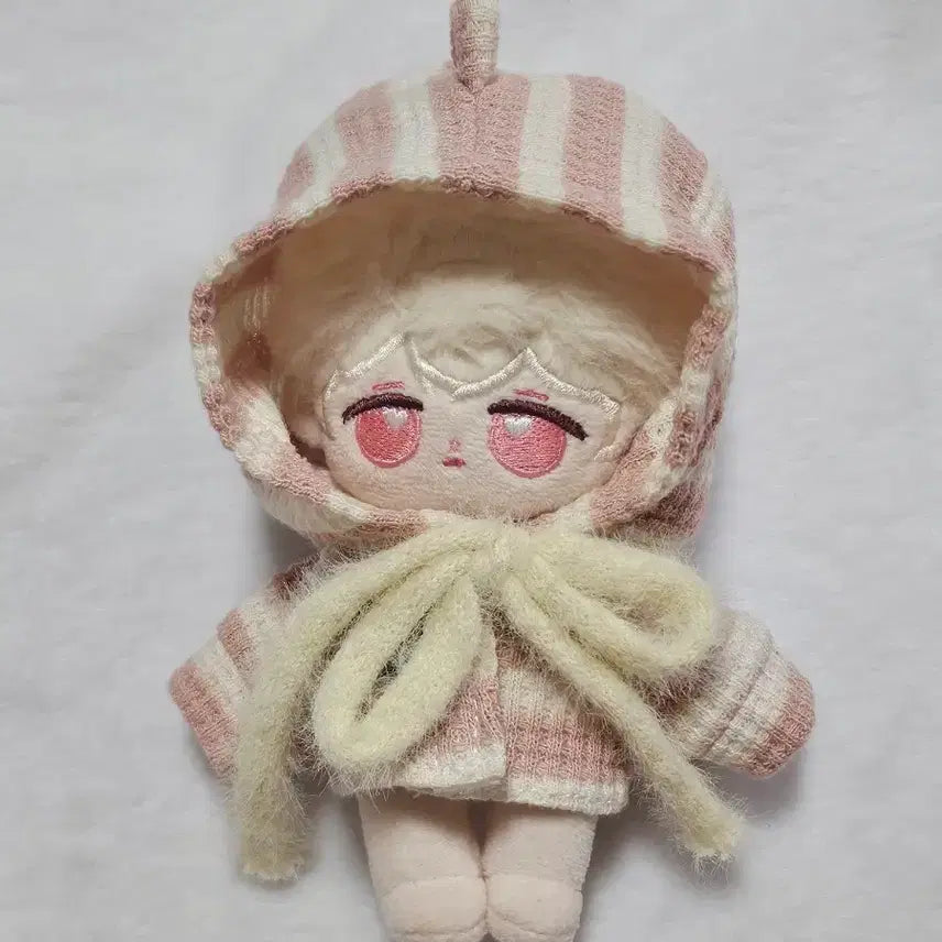 [BUNJANG] 10cm Doll Clothes Striped Hooded Knit Set Pink / 10cm 솜인형옷 줄무늬 후드니트 세트 핑크