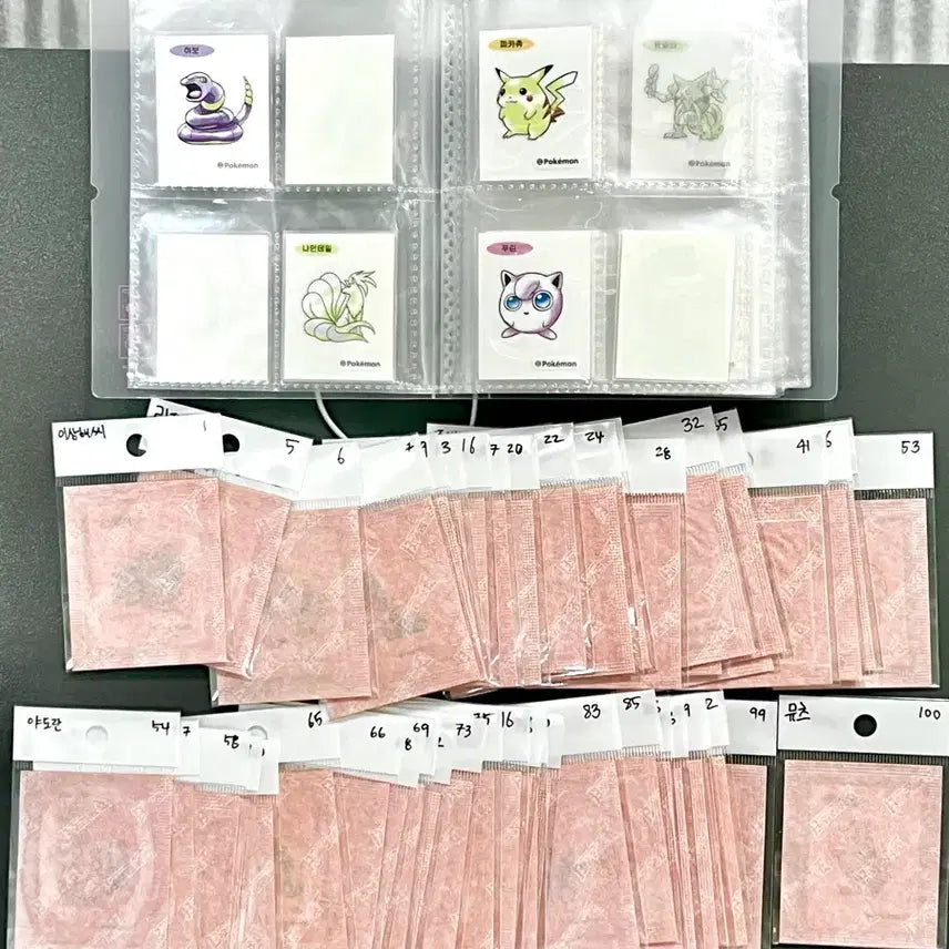 [BUNJANG] Pokemon Artwork Ppocal 100 Types Set (47 Unsealed, 53 Sealed) - Includes Mewtwo / 포켓몬 아트워크 띠부씰 100종 개봉47+미개봉53 전종 뮤츠 포함