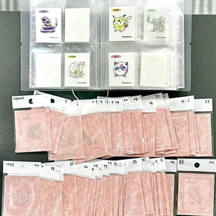 [BUNJANG] Pokemon Artwork Ppocal 100 Types Set (47 Unsealed, 53 Sealed) - Includes Mewtwo / 포켓몬 아트워크 띠부씰 100종 개봉47+미개봉53 전종 뮤츠 포함