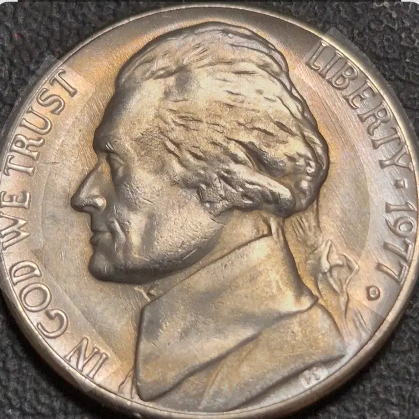 [BUNJANG] 1977 D Mint Jefferson Nickel Rainbow Toning Coin / 1977년D 마크. 제퍼슨 니켈  무지개 토닝   아름다운 보라빛  색톤 주화