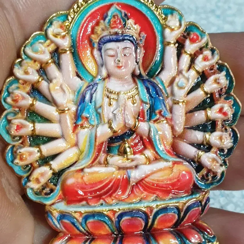 [BUNJANG] Antique Celadon Pendant Necklace with Double Dragon, Cloisonné, and Ancient Chinese Coins / ㅊ11.천수불.신선.보살.부처님.쌍용.목걸이.펜던트.호신불.칠보장식.금화.은화.중국동전