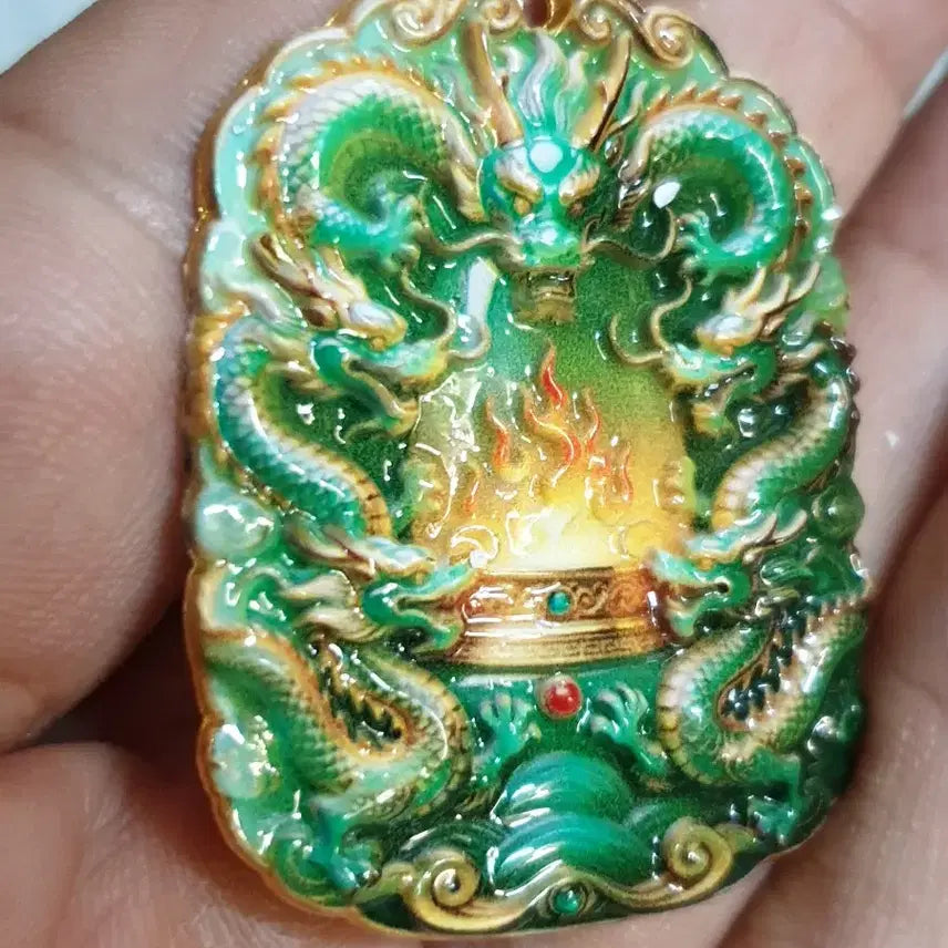 [BUNJANG] Ssangyong Celadon Pendant Necklace with Coin / ㅊ14.쌍용.신선.보살.부처님.쌍용.목걸이.펜던트.호신불.칠보장식.금화.은화.중국동전