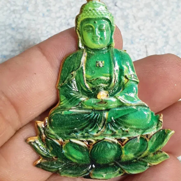 [BUNJANG] Buddha Pendant Necklace with Double Dragon and Cloisonné Decoration, featuring Chinese Gold and Silver Coins / ㅊ15.석가모니.신선.보살.부처님.쌍용.목걸이.펜던트.호신불.칠보장식.금화.은화.중국동전