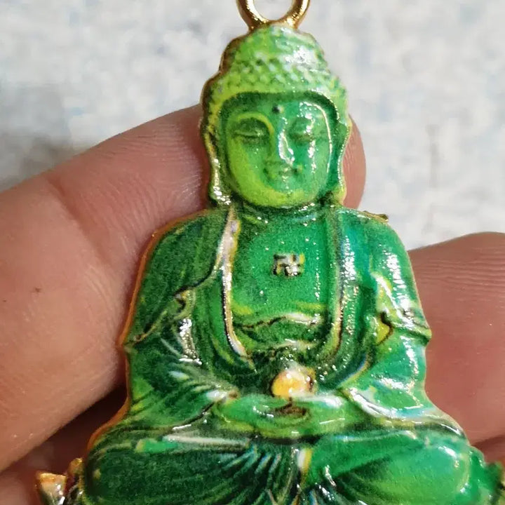 [BUNJANG] Buddha Pendant Necklace with Double Dragon and Cloisonné Decoration, featuring Chinese Gold and Silver Coins / ㅊ15.석가모니.신선.보살.부처님.쌍용.목걸이.펜던트.호신불.칠보장식.금화.은화.중국동전