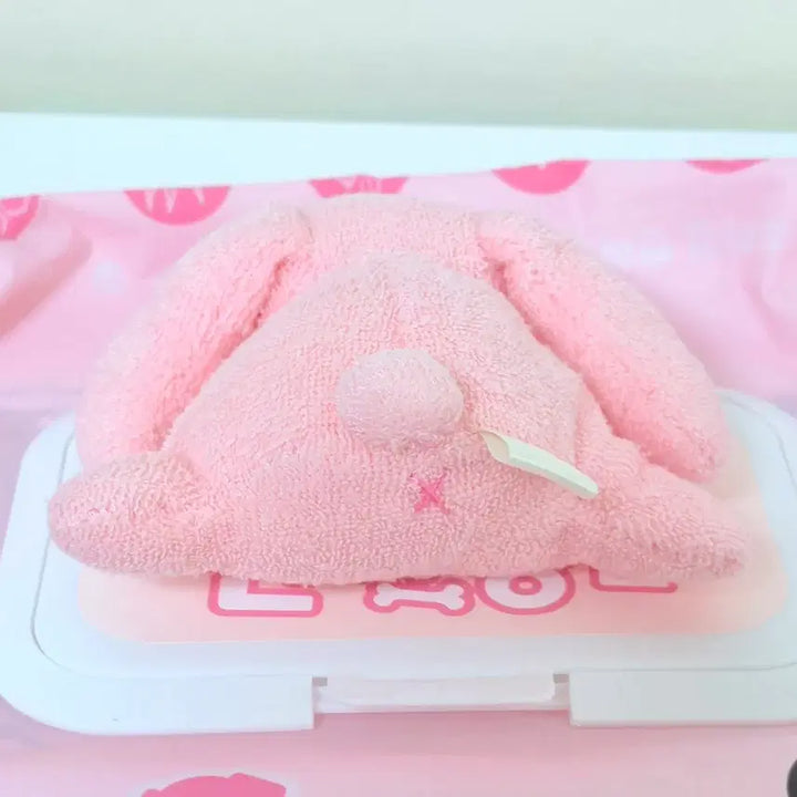 [BUNJANG] Vintage Towel Material Pink Rabbit Mascot Doll / 고전 빈티지 수건재질 엎드린 누운 핑크 분홍 토끼 마스코트 똥인형