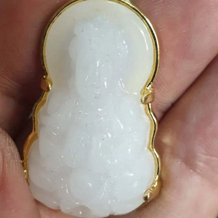 [BUNJANG] White Jade Buddha Pendant with Double Dragon and Enamel Decoration, Chinese Coins / ㅊ8.백옥부처님.신선.보살.부처님.쌍용.목걸이.펜던트.호신불.칠보장식.금화.은화.중국동전