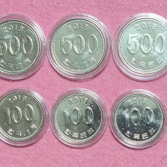 [BUNJANG] 2018 Coin Bundle Set (500 KRW x 5, 100 KRW x 5) / 2018년 500원,100원 5개씩 10개 일괄