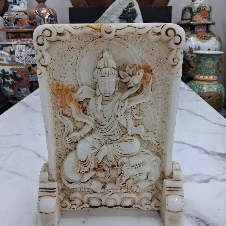 [BUNJANG] Natural White Jade Bodhisattva Statue / 천연 백옥 불상