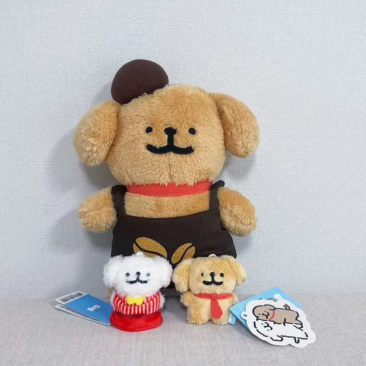 [BUNJANG] Maltese &amp; Retriever Cafe Medium Plush + 2 Keychains Bundle Set / 몰티즈와 리트리버 카페 중형 + 키링 2종 일괄