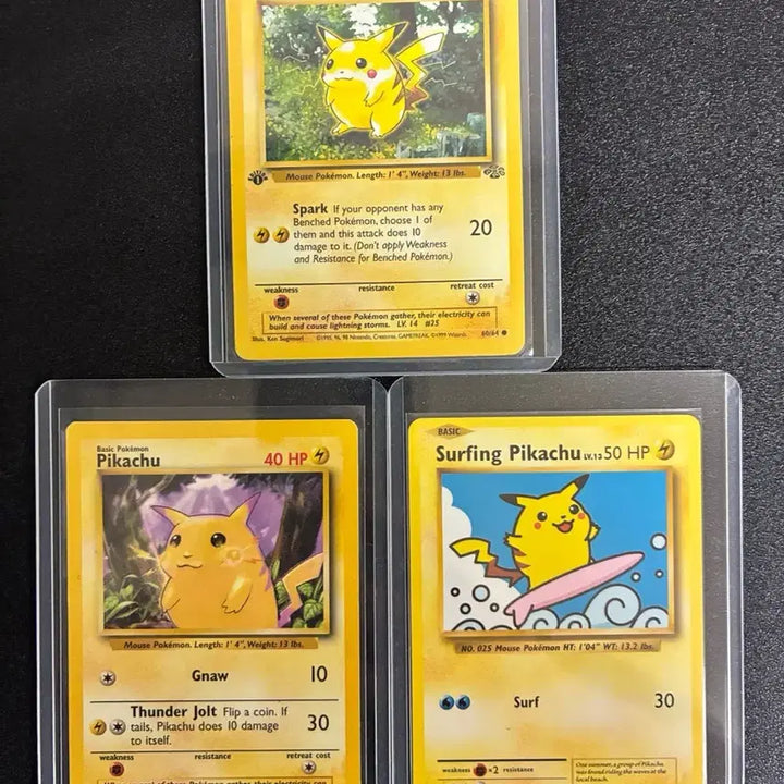 [BUNJANG] 3-Card Pikachu Bundle Set (1999 Jungle 1st Edition, 1999 Base, 2016 Surfing Pikachu) / 영판 피카츄 3종 일괄