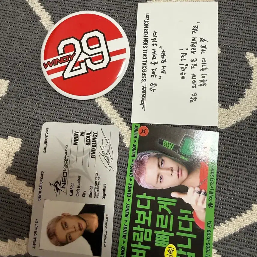 [BUNJANG] NCT 127 Johnny Blingy Popup Badge ID Card Set / 엔시티 nct 127 블링이 blingy 팝업 뱃지 아이디카드 세트
