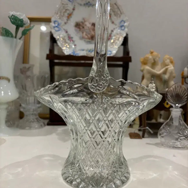 [BUNJANG] Vintage Glass Basket Vase / 글라스 빈티지 바스켓 화병