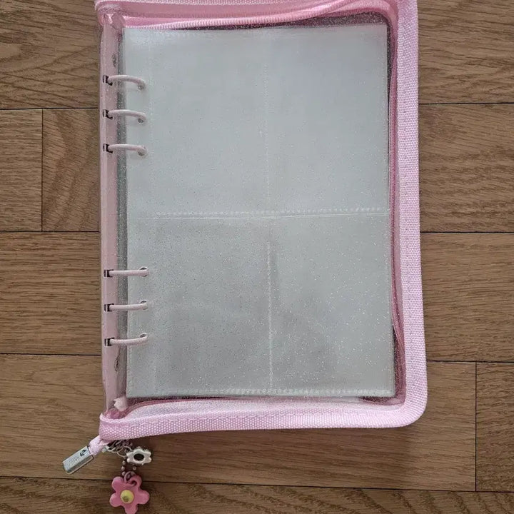 [BUNJANG] Pink Translucent Glitter Photocard Binder A5 6-Ring / 핑크 투명 글리터 포카 지퍼 바인더