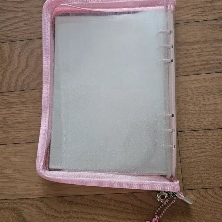 [BUNJANG] Pink Translucent Glitter Photocard Binder A5 6-Ring / 핑크 투명 글리터 포카 지퍼 바인더